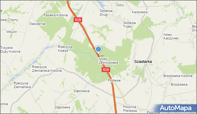 mapa Mosty Leśniczówka, Mosty Leśniczówka na mapie Targeo